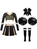 JanJean Mädchen Halloween Cheer Leader Kostüm Kinder 2tlg Cheerleadering Uniform mit Pompoms...