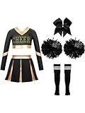 JanJean Mädchen Halloween Cheer Leader Kostüm Kinder 2tlg Cheerleadering Uniform mit Pompoms...