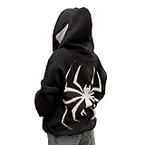 Y2k Zip Up Hoodie Spider Grunge Vintage Gothic Pullover Kapuzenjacke Halloween (Black,M,M)
