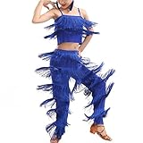 CRETUAO 2-teiliges Latein-Standardtanz-Kostüm-Set für Mädchen, Quaste, Camisole, Fransenhose,...