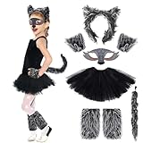 Kinder Wolf Kostüm Set - Wolf Ohren, Schwanz, Tutu Rock, Maske und Pfoten - Tierkostüm Mädchen,...