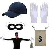 OPEIXSAYKOC Panzerknacker Kostüm Accessoire,Maske+Cap+Handschuhe+Geldsack,Cosplay Einbrecher...