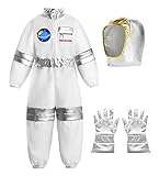 ReliBeauty Astronaut Kostüm Kinder Jumpsuit Onesie Weiß,110
