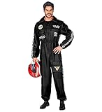 Widmann Rennfahrer Kostüm |Overall Jumpsuit schwarz | Verkleidung Beruf Anzug mit Taschen (schwarz,...