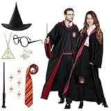 Zauberer Kostüm Erwachsene, Zauberer Cosplay Kostüm mit Magier Robe Bestehend aus Zauberstab...