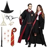 Zauberer Kostüm Erwachsene, HarryPotter Cosplay Kostüm mit Magier Robe Bestehend aus Zauberstab...