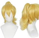 Linfairy Kurze blonde Perücke mit Pferdeschwanz, Halloween-Cosplay-Kostüm-Perücke für Frauen