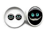Ohrringe Schwarz Damen Ohrringe Silber 925 Stecker Ohrstecker Mädchen Katze Grinsekatze Cheshire...