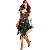 Boland - Erwachsenenkostüm Piratin Storm, Bluse, Korsage, Rock, Bandana, Captain, Redhaed, Sparrow,...