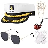 Xinstroe 5 Stück Yacht Kapitän Hut Kapitänsmütze Kostüm Set,Verstellbare Yacht Schiff Boot...