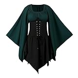 FJKVKDT Damen Mittelalter Kleid Mit Trompetenärmel Renaissance Mittelalter Kostüm Korsett für...