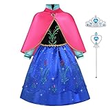 ACWOO Mädchen Anna Kostüm Kleid,Prinzessin Anna und Elsa Kleid mit Krone Schal Zauberstab, Kinder...