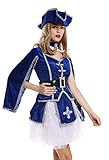 dressmeup W-0284 Kostüm Damen Frauen Karneval Barock Soldat Musketier Edelfrau Hut blau M