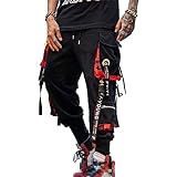Hello MrLin Herren Techwear Hosen Hip Hop Jogger Cargo Pants Baggy Punk Hose Farbe: Schwarz, Gr.L