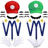 iZoeL Mario Bros Mario und Luigi Hüte Kappen Schnurrbärte Handschuhe Knöpfe Hosenträger Cosplay...
