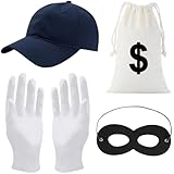 Panzerknacker Kostüm Accessoire,4 Stk Dieb Maske+Cap+Handschuhe +Geldsack,Bankräuber...