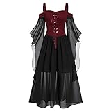 CHARMMA Gothic Halloween Kleid Kostüm Damen,Übergröße A-Linie Schnüren Maxi Kleider mit...