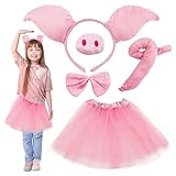 SKHAOVS 5 Pcs Schwein Kostüm Set, Schwein Ohren Stirnband Kinderkostüm Schweineohr mit Fliege...