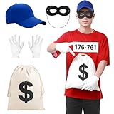 Ficlwigkis Panzerknacker Kostüm 5 PCS Herren Karneval Kostüm mit Hut Augenmaske Handschuhe für...
