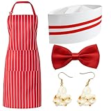 RQcMid 4 Stück Popcorn Kostüm Set, Koch Kostüm Mit Rot Und Weiß Gestreifte Kellnerschürze,...