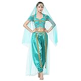 IWEMEK Frauen Aladdin Kostüm Erwachsene Araber Jasmin Prinzessin Kleid Crop Top + Hose + Schal...