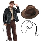 Erwachsene Explorer Zubehör Set - Braune Entdeckermütze und schwarze Peitsche - Erwachsene TV/Film...
