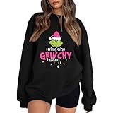 Grinch Weihnachtspullover Damen, Pullover Damen Ugly Christmas Sweater Y2K Zip Up Hoodie Weihnachts...