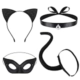 Hifot 4 Stück Katzenkostüm Damen Kinder,Katzenohren Haarreif Schwanz Halskette Masken,Tier Kostüm...