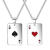 Liitata 2 Stück Edelstahl Pik Ass Spielkarte Anhänger Halskette Herz Ass Poker Karten Halskette...