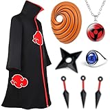 Akatsuki Mantel Kinder Erwachsene mit Obito Maske Ringe Akatsuki Kostüm 8 Stück Cosplay Anime...