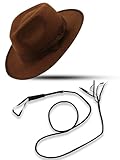 Indiana Jones Style Brown Explorer Hat and Bull Whip Fancy Dress Accessories (Mega_Jumble)