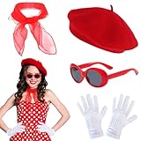 KECDRU Rockabilly Accessoires Damen Rot 50er 60er 1950s Französisches Kleid Zubehör Baskenmütze...