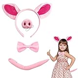 IWTBNOA 4-Teilig Kostüm Schwein Set, Schweine Haarreif, Krawatte, Schwanz, Tier Verkleidung Set...