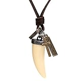SonMo Verstellbar Herren Leder Halskette Anhänger Kettenanhänger Zahn Leder Kette Männer Beige...