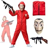 Haus Des Geldes Kostüm Kinder 122 128 134 mit Maske Roter Overall Bankräuber Kostüm Roter Anzug...