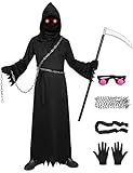 Alaiyaky Sensenmann Cosplay Kostüm für Kinder Erwachsene, Scary Reaper Kostüm mit Sense...