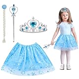 Fennoral 4tlg Prinzessin Kinder Kostüm Schneeflocke Tutu Eiskönigin Blau Rock Tüllrock...