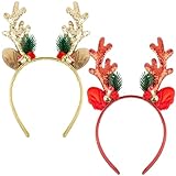 2 Stücke Glitzer Weihnachten Haarreif,Neuheit Xmas Weihnachtsfeier Kopfschmuck Set,Rentier Geweih...