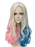 FALAMKA Blau und Pink Perücke Lange Lockige Damen Perücke Cosplay Kostüm Halloween