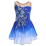 Mädchen Eiskunstlauf Kleid Pailletten Blumen Ballettkleid Chiffon Tanzkleid Ärmellos Turnanzug...