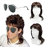 XNIVUIS Herren Vokuhila Perücke Braun Lockig, Männer Blonde Vokuhila 80er Mullet Perücke,70er...