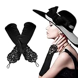 TSHAOUN Schwarze Opera Lange Handschuhe,Damen Handschuhe Satin Classic Opera Fest Party Audrey...