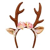 Boland 04276 - Haarreif Rentier mit Ohren und Blüten, Tiara, Kopfbedeckung, Reh, Hirsch, Tier,...
