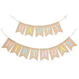 LOVENJOY Sackleinen Happy Birthday Girlande Jute-Stoff Wimpelkette Banner Rustikal Geburtstag Party...