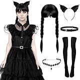 Metaparty Wednesday Kostüm Damen Wednesday Kleid Erwachsenen Gothic Halloween Schwarz Kleid mit...