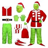 Alaiyaky Grinch Kostüm Erwachsene, 8 Stück Weihnachtsmann Kostüm Grinch Anzug mit Maske Oberteil...