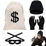 DAOOZHU Dieb Verkleidung,Einbrecher Kostüm,Bankräuber Kostüm,Räuber Kostüm Accessory for...