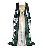 CosCool Damen Retro Mittelalter Kleid mit Trompetenärmel, Mittelalterliche Viktorianischen Königin...