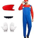 Blisscok Mario Kostüm Herren Luigi Kostüm Set,4 Pcs Mario und Luigi Kostüm Erwachsene Herren...