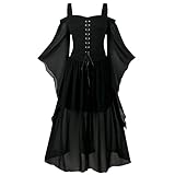 CNVAUIE Renaissance Kostüm Frauen Mittelalterliches Kleid mit Trompetenärmel Gotisch Maxikleid...